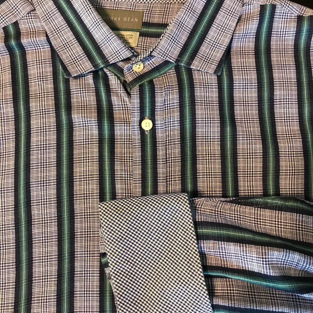Thomas Dean Casual Long Sleeve Shirt Navy White